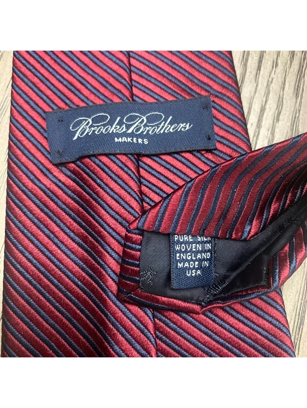 Brooks Brothers Makers Necktie Red Blue Repp Stripe Pure Silk Tie USA England